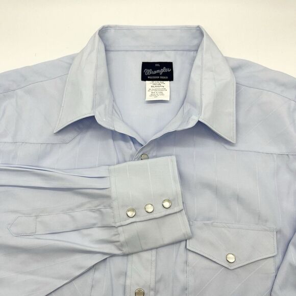 Wrangler Other - Vtg Wrangler Western Pearl Snap Shirt Mens XXL Light Blue Striped Dress